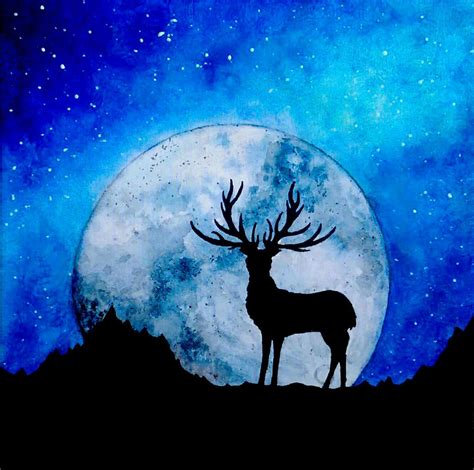 Moon Deer Galaxy And Mountains By Keepthezoo On Deviantart