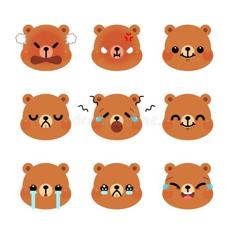 Sistema Del Vector Del Icono Del Emoji Del Oso Emoticons Aislados