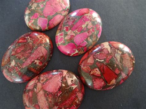 40x30mm Pink And Gold Lined Regalite Cabochon Dyed And Synthetic Stone