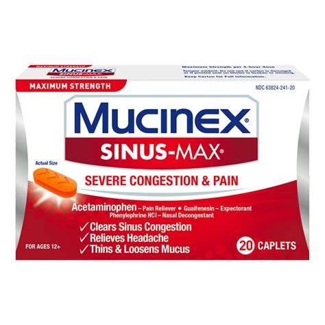 Maximum Strength Mucinex Sinus Max Severe Congestion And Pain Sinus Symptom Relief Pain Reliever