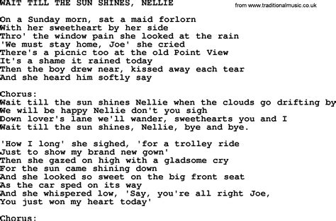 World War Oneww1era Song Lyrics For Wait Till The Sun Shines Nellie