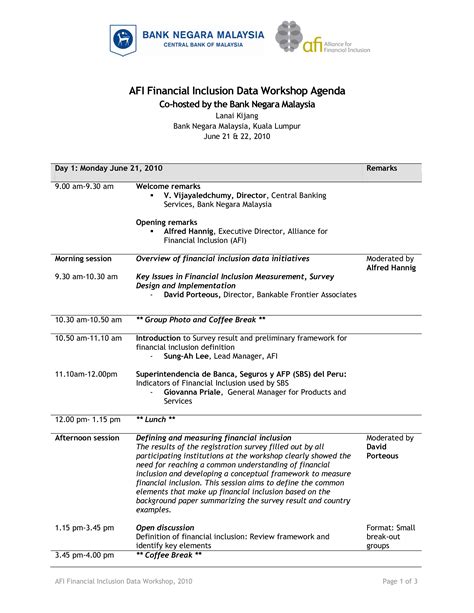 Finance Workshop Agenda Templates At