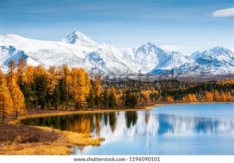 Kidelu Lake Snowcovered Mountains Autumn Forest Stock Photo Edit Now