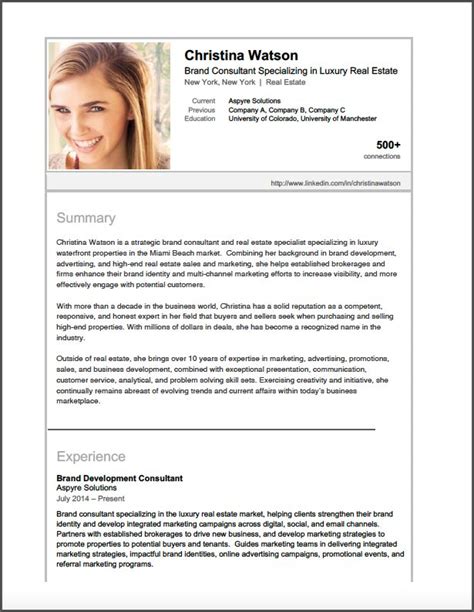 If you're a recent grad or at a point of changing career paths, pick a resume objective. Sample LinkedIn Profile - Brand Consultant | Brooklyn ...