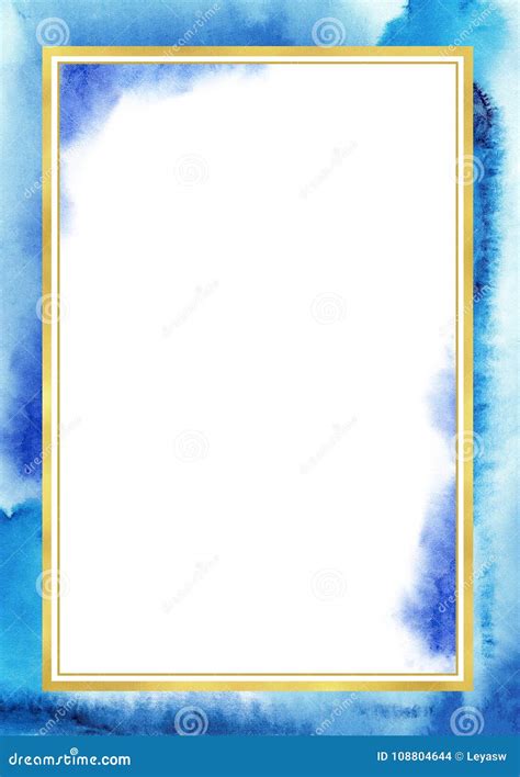 Rectangular Watercolor Frame Abstract Blue Background For Design