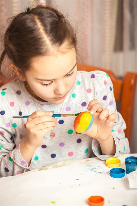 Photo Little Diligent Girl Painting Easter Egg Stock Photos Free