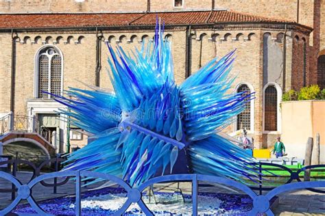 Blue Glass Sculpture Display By Simone Cenedes In Murano Editorial