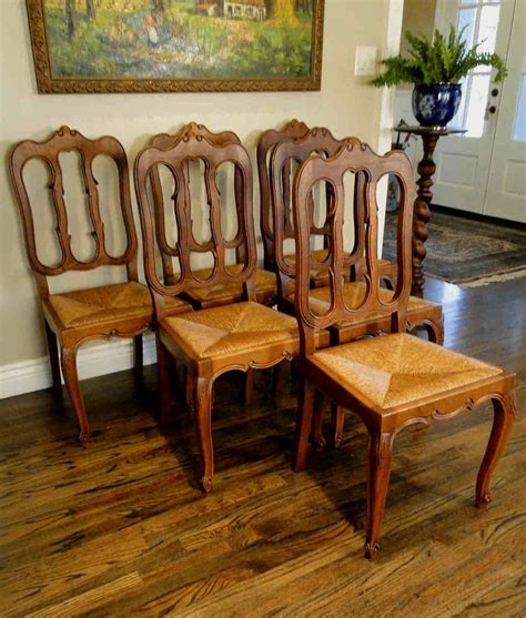 Antique French Dining Chairs Fitted Rush Seats Loop Back Serpentine Oak ...