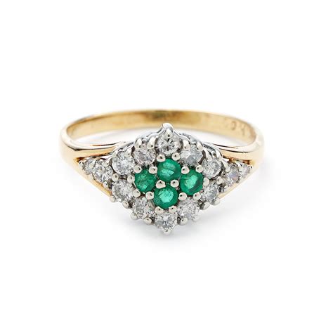 Emerald And Diamond Cluster Ring R439108 14k Yellow Gold New York