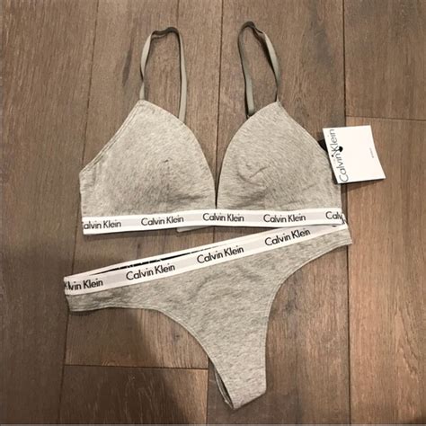 Calvin Klein Intimates And Sleepwear Ck Calvin Klein Grey Triangle Bralette Thong Set Poshmark