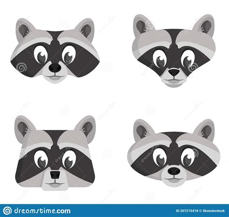 Set Of Cartoon Raccoons Stock Vector Illustration Of Triangular