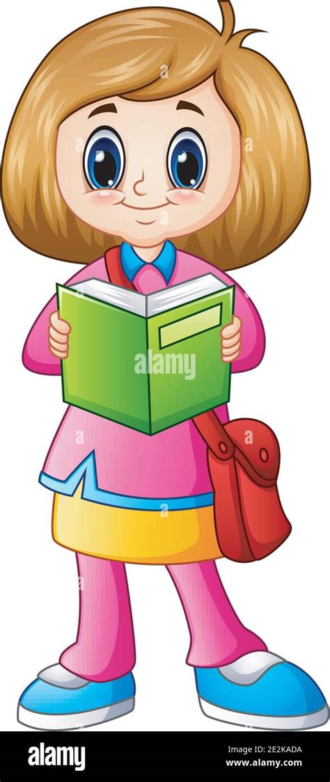 Vector Illustration Of Cute Girl Cartoon Reading A Book Stock Vector