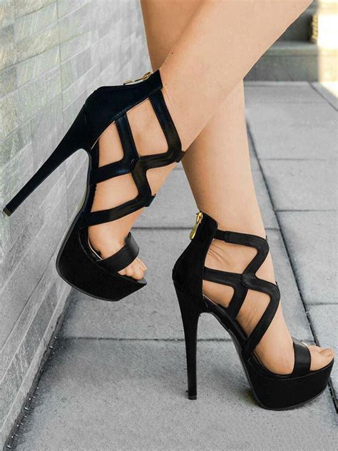 Black Sexy Sandals High Heel Sandals Open Toe Strappy Sandal Shoes For