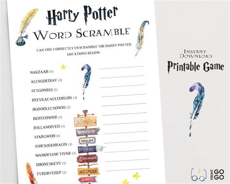 Harry Potter Word Scramble Printable Game Anagram Solver Etsy In 2020