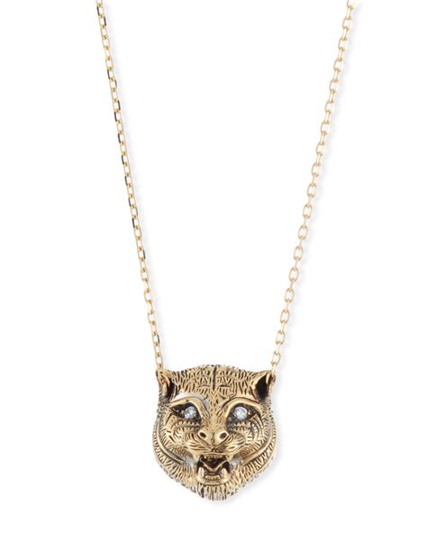 Gucci 18k Gold Le Marche Des Merveilles Large Onyx Feline Necklace