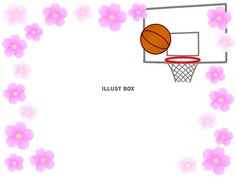 無料イラスト バスケットボールゴールと桜のフレーム（入団・卒団・入部・卒部