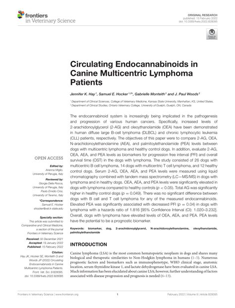 Pdf Circulating Endocannabinoids In Canine Multicentric Lymphoma Patients