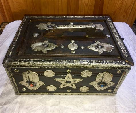 1950s Moroccan Ebony Storage Box Silver Hamsa Gems Bone And Coins Tribal Art For Sale At 1stdibs