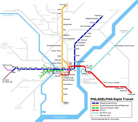 Map Of Philadelphia Subwayel Lines And Inner Portions Of Commuter Rail