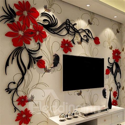 Elegant Flower Vine Pattern Acrylic Material Living Room 3d Wall