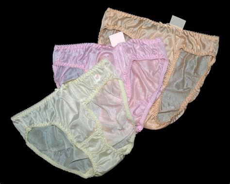 3 nylon bikini panties feminine classic lingerie silky smooth cream pink brown hip 30 34