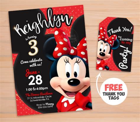 Minnie Mouse Birthday Invitation Minnie Mouse Theme Red Etsy