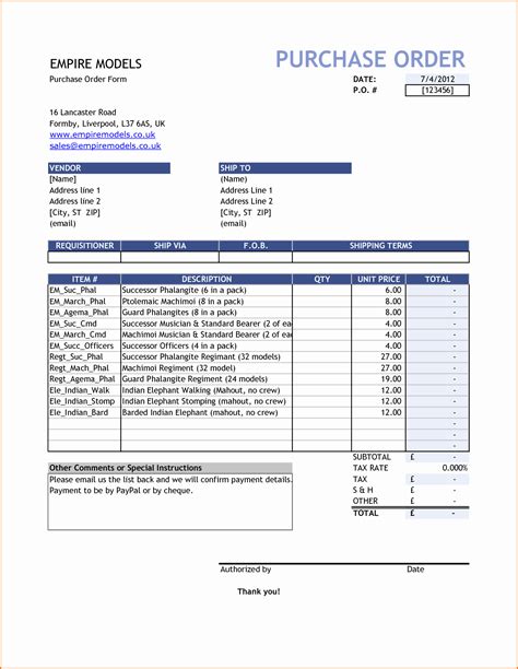 Purchase Order Forms Templates Latter Example Template