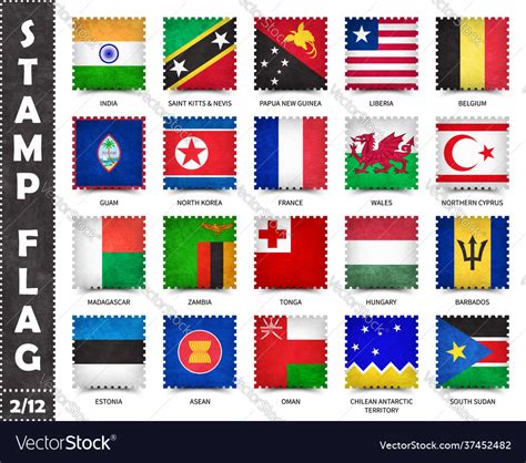 Stamp With Official Country Flag Set Vector Image