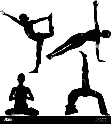 Silhouettes Of People In Yoga Poses Stock Vector Image And Art Alamy