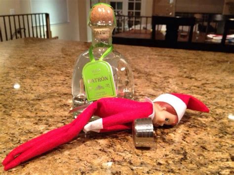 An Elf Laying On Top Of A Counter Next To A Bottle