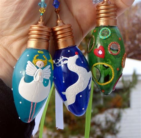 3 Recycled Light Bulb Christmas Ornaments Angel Holy Etsy Light