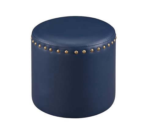 Andrea Transitional 155 Round Ottoman Footstool Blue Faux Leather