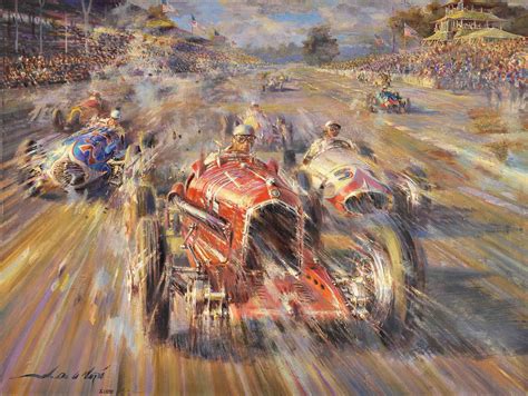 This is a six cylinder. Fangio en Mónaco. Óleo s/tela. 80 x 120 | Las marietas, Mónaco