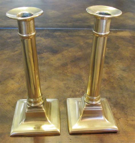 A Pair Of Antique Brass Federal Style Candlesticks Circa 1860 From