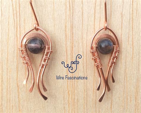 Handmade Copper Earrings With Wire Wrapped Smoky Fluorite Wire Jewelry