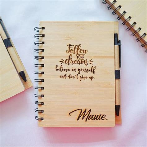 Personalized Gift Laser Engraved Bamboo Notebook W Craft Pen