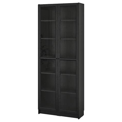 Billy Oxberg Bookcase With Glass Doors Black Oak Effect 80x30x202