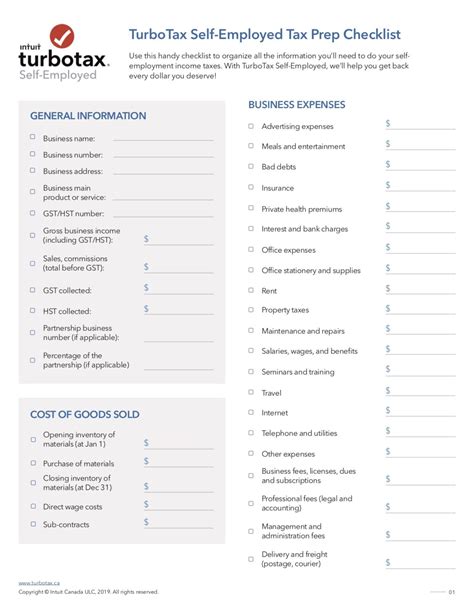 Self Employed Tax Prep Checklist Download 2022 Turbotax Canada Tips