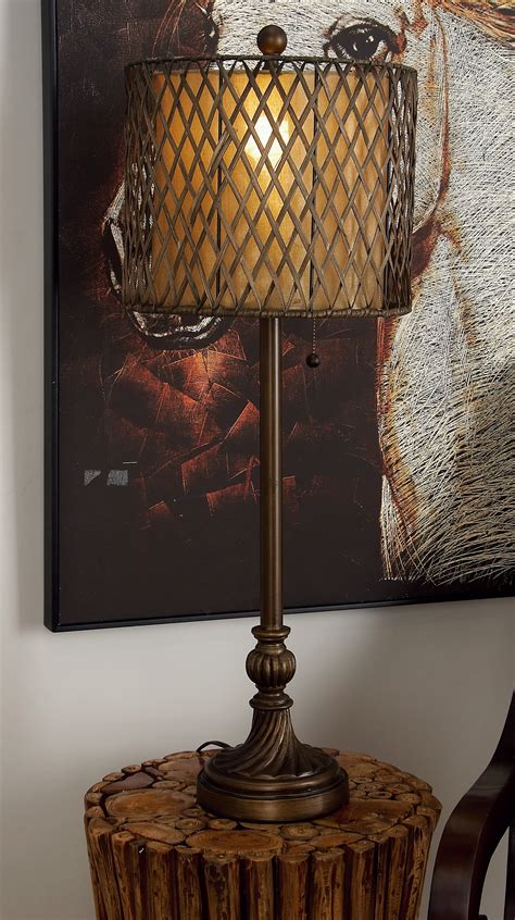Decmode Traditional Style Brown Buffet Table Lamp With Linen And Rattan