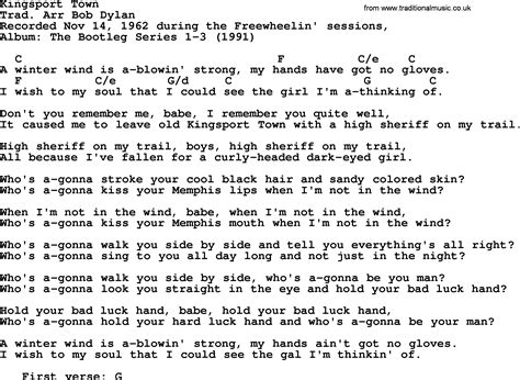 Bob Dylan song - Kingsport Town, lyrics and chords