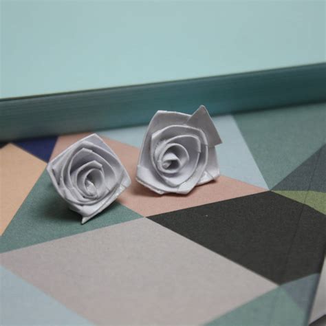 White Rose Stud Earrings Origami The Origami Boutique