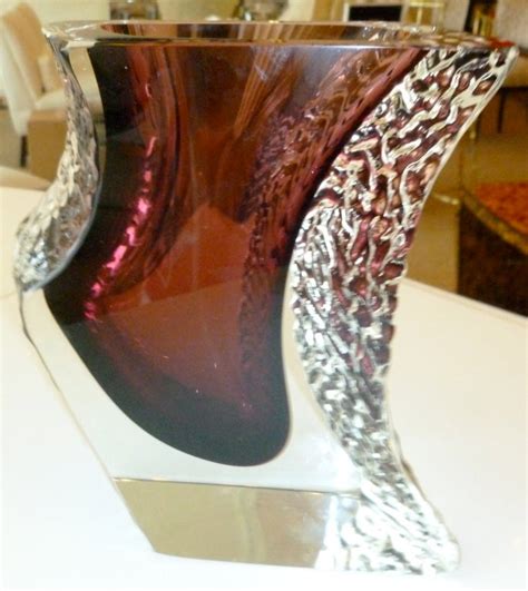 Stunning Italian Mandruzzato Murano Aubergine Clear Glass Sommerso Vase Sale At 1stdibs