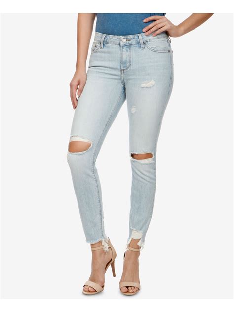 Lucky Brand 89 Womens New 1017 Light Blue Ripped Skinny Jeans 4 Bb Ebay