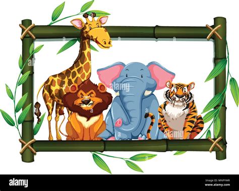 Safari Animals On Bamboo Frame Illustration Stock Vector Image And Art