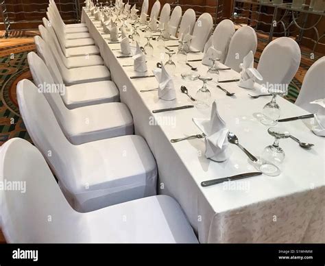 Banquets Table Setup White Stock Photo Alamy