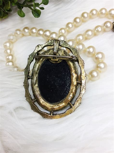 Vintage Black Cameo Brooch Black Cameo Pendant With Gold Accents