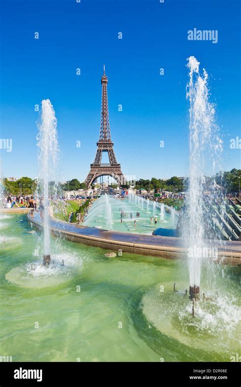 Eiffel Tower And The Trocadero Fountains Paris France Europe Stock