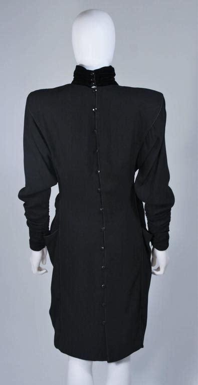 Emanuel Ungaro 1980s Silk Long Sleeve Dress With Velvet Trim Size 8 For