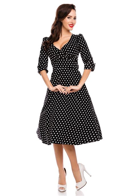 Katherine Long Sleeve 50s Style Swing Dress In Black Polka 50s Fashion Swing Dress Dresses