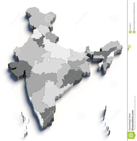 3d India Grey Map On White Stock Illustration Illustration Of India